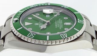 Rolex Mens Submariner 16610 Oyster Perpetual Stainless Steel Green Diamond Watch 11