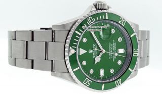 Rolex Mens Submariner 16610 Oyster Perpetual Stainless Steel Green Diamond Watch 2