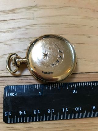 Antique Waltham Pocket Watch 14k Gold Crescent Moon and Star 11