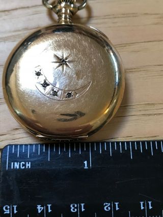 Antique Waltham Pocket Watch 14k Gold Crescent Moon and Star 12