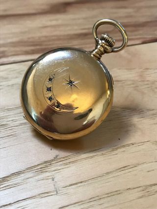 Antique Waltham Pocket Watch 14k Gold Crescent Moon and Star 2