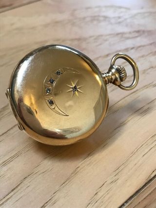 Antique Waltham Pocket Watch 14k Gold Crescent Moon and Star 8