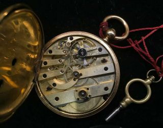 Antique F.  Huguenin Locle Yellow Gold Enamel Key Wind Rare Pocket Watch Swiss 4