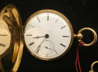 Antique F.  Huguenin Locle Yellow Gold Enamel Key Wind Rare Pocket Watch Swiss 5