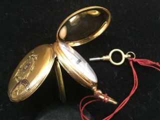 Antique F.  Huguenin Locle Yellow Gold Enamel Key Wind Rare Pocket Watch Swiss 7