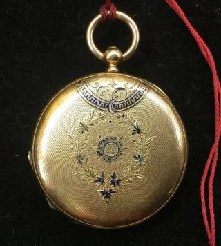 Antique F.  Huguenin Locle Yellow Gold Enamel Key Wind Rare Pocket Watch Swiss 8