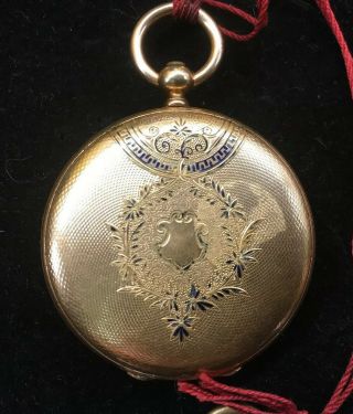 Antique F.  Huguenin Locle Yellow Gold Enamel Key Wind Rare Pocket Watch Swiss 9