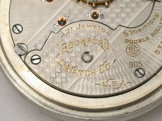 Rockford Rare 1 Star 18 Size 21 Jewel Grade 905 Nickel Pocket Watch.  16A 9