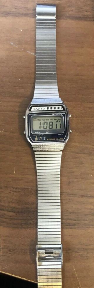 Vintage Sanyo Melody Lcd Alarm Chronograph Digital Wrist Watch