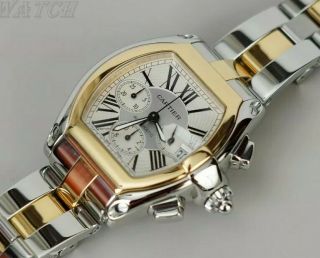 Cartier Roadster Chronograph Automatic Xl 18k Gold & Steel Mens 2618