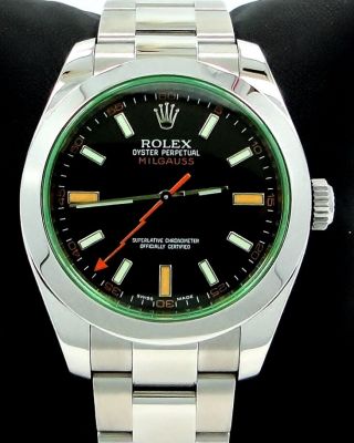 Rolex Milgauss 116400 Green Crystal Black Dial Oyster Papers