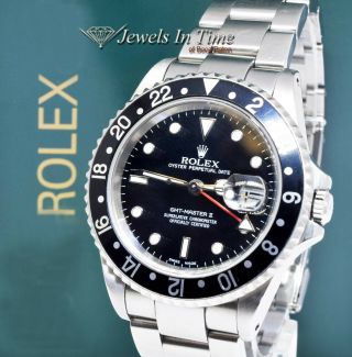 Rolex Gmt - Master Ii Steel Black Dial/bezel Mens 40mm Watch Box/papers K 16710