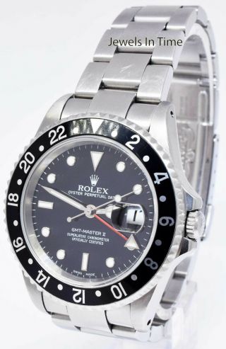 Rolex GMT - Master II Steel Black Dial/Bezel Mens 40mm Watch Box/Papers K 16710 2