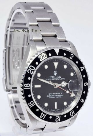 Rolex GMT - Master II Steel Black Dial/Bezel Mens 40mm Watch Box/Papers K 16710 3