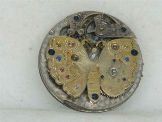 Very Curious Antique Butterfly 41mm Swiss Jewel Pocket Watch Movement,  Running
