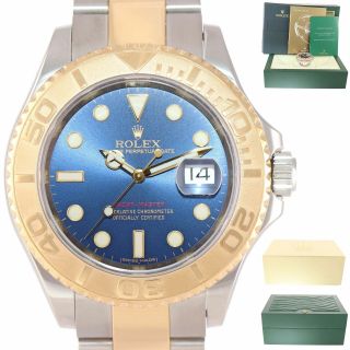 2014 Random Serial Rolex Yacht - Master 16623 Blue Two Tone Steel Gold Watch Box