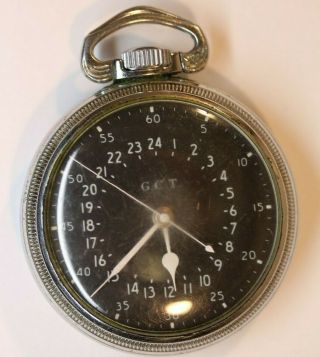 Vintage Hamilton Gct Pocket Watch 24 - Hour Military Black Dial G.  C.  T.  An - 5740 - 1