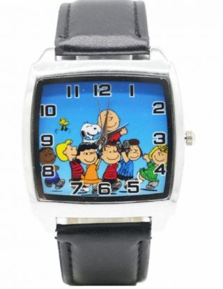 Charlie Brown & Cast Stainless Steel Case Leather Band Wrist Watch