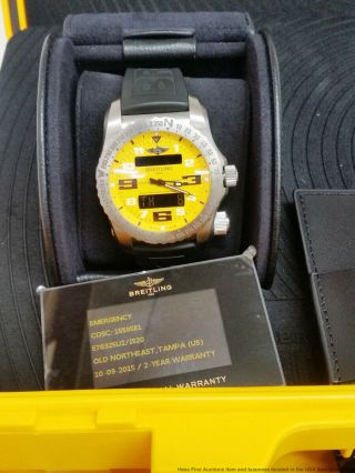 Breitling Emergency E76325u2 Yellow Dial Huge Dual Frequency Watch Box Papers
