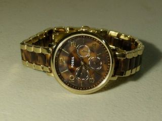 Womens Fossil Jacqueline Tortoise Shell Golden Chrono Face Es 3925 Watch