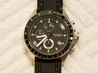 Fossil Black Chronograph Watch Luminous Hands Silicone Band