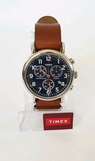 Unisex Timex Tw2r63200 Weekender Chronograph Watch Brown Leather Strap W25