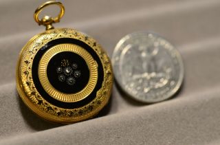 18k gold,  enamel,  with tiny diamonds.  rare by B.  Haas Jne.  pendant watch 3