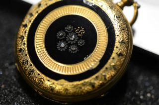 18k gold,  enamel,  with tiny diamonds.  rare by B.  Haas Jne.  pendant watch 5