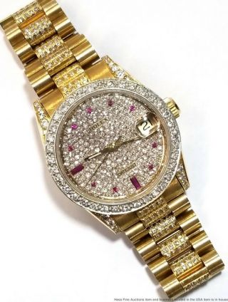 Ladies Rolex Datejust 68278 18k Gold Diamond Ruby Midsize Large Womans Watch