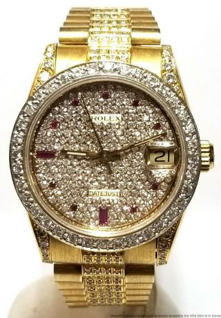 Ladies Rolex Datejust 68278 18k Gold Diamond Ruby Midsize Large Womans Watch 3