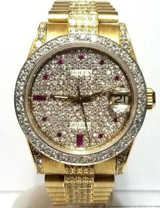 Ladies Rolex Datejust 68278 18k Gold Diamond Ruby Midsize Large Womans Watch 4