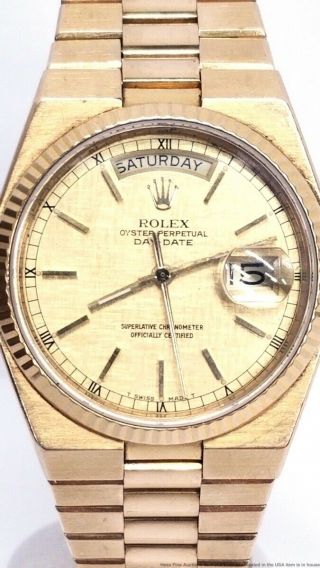18k Gold Rolex President Day Date 19000 Quickset Watch w Box Oysterquartz 4