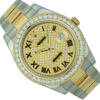 Rolex Watch Mens Watch Datejust 116333 Steel/gold Diamond Pave Dial 3ct Diamonds