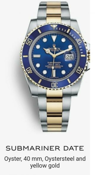 Rolex Submariner 116613lb Blue On Blue Steel 18k Yellow Gold Automatic Men Watch