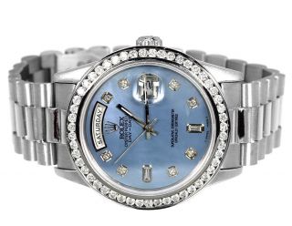 Pre - Owned Mens Rolex President Day - Date 18k White Gold Diamond Watch 3 Ct 18239