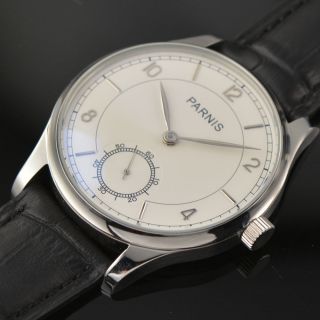 44mm parnis white dial blue marks asia 6498 hand winding mens wrist watch 3