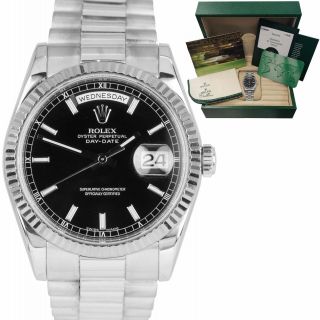 2004 Rolex Day - Date President 36mm 18k White Gold Black Stick Dial Watch 118239