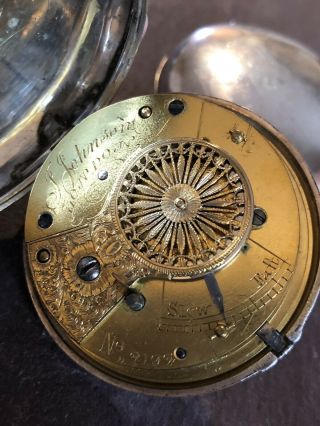 Antique 1833 Pair Case Silver Verge Fusee Pocket Watch ‘J.  Johnson London’ 2