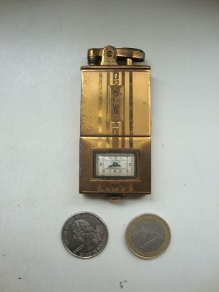 Vintage Amw Ronson Pocket Watch Lighter Art Deco Enamel Briquet Benzin Feuerzeug