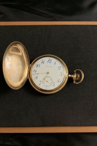 Antique Elgin Pocket Watch Gold Filled Blue Dial
