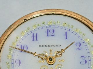 Rockford 3/0 Hunting 14K Gold Pocket Watch with Multi - Colored Dial.  162T 2