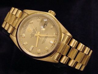 Mens Rolex Day - Date President 18k Yellow Gold Watch Bark Champagne Diamond 18078