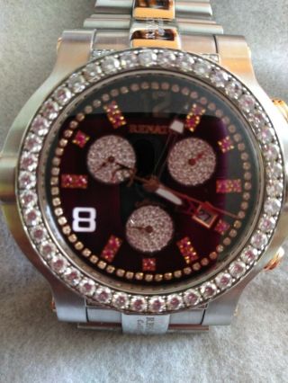 RENATO MENS DIAMOND AND RUBY WRIST WATCH.  WILD BEAST STEEL AND MOTHER OF PEARL. 8