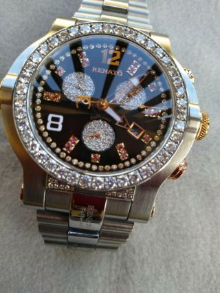 RENATO MENS DIAMOND AND RUBY WRIST WATCH.  WILD BEAST STEEL AND MOTHER OF PEARL. 9