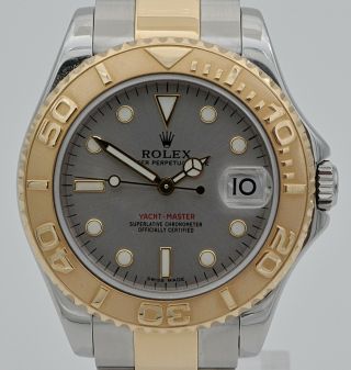 Ladies Large 35mm Rolex Yacht - Master 168623 Slate Dial 18k Gold & Steel Watch 3