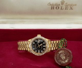 Rolex President Datejust 18k Gold 6917 Diamond Bezel Dial Box Papers Tags