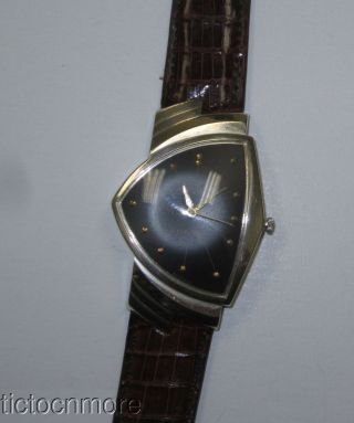 Vintage 14k Gold Hamilton Electric Ventura Black Dial Watch Mens Futuristic