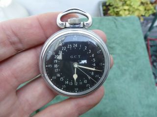 Ww2 British Hamilton 4992b Military Pocket Watch 24 Hour Dial,  Broad Arrow.