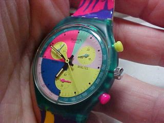 SWATCH WATCH CHRONOGRAPH WATCH 1990 MULTI COLOR WATCH AND BAND 2