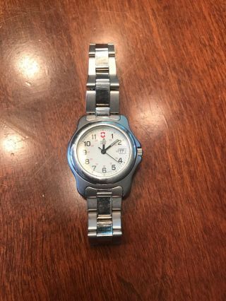 Swiss Army Women’s Wrist Watch Stainless Steel,  White Face,  Date,  Needs Battery